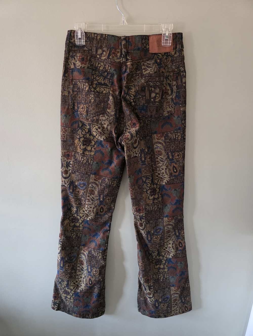 BDG 28 70s Hippie Boho Festival Paisley Tapestry Jacquard Patchwork Flare Jeans - Picture 12 of 16